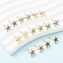 Настоящее золото 18K Серьги-гвоздики с морскими звездами из латуни и эмали, с ракушками и булавками из стерлингового серебра, долговечный, без кадмия, без никеля и без свинца, реальный 18 k позолоченный, 9x9.5 мм