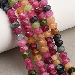 Couleur Mélangete Rangs de perles de jade blanc naturel teintées et facettées, rondelle, couleur mixte, 8x5.5~6mm, Trou: 1mm, Environ 64~66 pcs/chapelet, 14.76~15.16'' (37.5~38.5 cm)