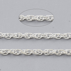 Серебро Паяные латунные покрытые железные веревочные цепи, с катушкой, серебряный цвет гальваническим, 2x1.4x0.3 мм, около 39.37 футов (12 м) / рулон