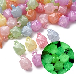 Cube Подвески из непрозрачного светящегося пудрового акрила, светится в темноте, разноцветные, кубические, 20x14.5x14.5 мм, отверстие : 3.2 мм, Около 240 шт / 500 г