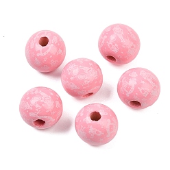 Бледно-Розовый Рождественские печатные европейские бусины из дерева схима, круглые, розовый жемчуг, 16 мм, отверстие : 4 мм