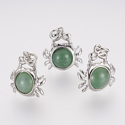 Рак Естественный зеленый авантюрин подвески, латунная фурнитура с платиновым покрытием, знак созвездия / зодиака, рак, 15.5~26x13~24x10~12.5 мм, отверстие : 4 мм