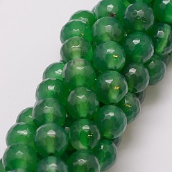 Зеленый Природные Агат бисера нити, окрашенные, граненые, круглые, зелёные, 10 мм, отверстие : 1.5 мм, около 38 шт / нитка, 14 дюйм