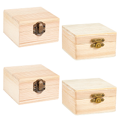 BurlyWood 4 Pcs 2 Styles Pinewood Box, Flip Cover Box, with Iron Clasp, Rectangle, BurlyWood, 2pcs/style