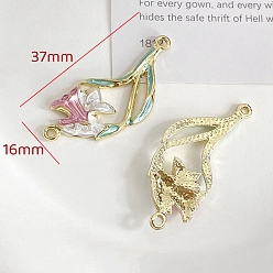 Разноцветный Подвески из сплава эмали, золотые, цветок ссылки, красочный, 37x16 мм