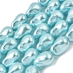 Голубой Нити бусин из гальванизированного непрозрачного стекла, имитирующие жемчуг, самородки, голубой, 21.5~25x15~16x13.5~15 мм, отверстие : 1.2 мм, около 15~17 шт / нитка, 36~39 см
