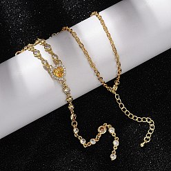 Оранжевый Женские колье с подвеской в виде сердца, украшенной кубическим цирконием и инкрустацией из латуни., без кадмия и без свинца, долговечный, стойки покрытие, реальный 18 k позолоченный, оранжевые, 18.39 дюйм (46.7 см)