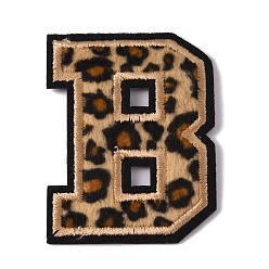 Letter B Polyester Computerized Embroidery Cloth Iron On Sequins Patches, Leopard Print Pattern Stick On Patch, Costume Accessories, Appliques, Letter.B, 61x47x1.5mm
