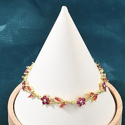 Rose Foncé Bracelets en laiton pavé de zirconiums cubiques à maillons en forme de fleur pour femmes, crémaillère plaquage, plaqué longue durée, sans cadmium et sans plomb, réel 18 k plaqué or, rose foncé, 7.44 pouce (18.9 cm)