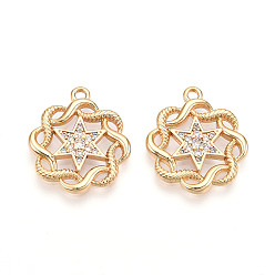 Прозрачный Латунные микро проложить кубического циркония подвески, подвески в виде звезд и петель, долговечный, без никеля , прозрачные, 20.5x18x2.5 мм, отверстие : 1.6 мм