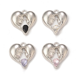 Mixed Color Alloy Glass Pendants, Platinum, Heart Charms, Mixed Color, 19x18x4mm, Hole: 1.8mm