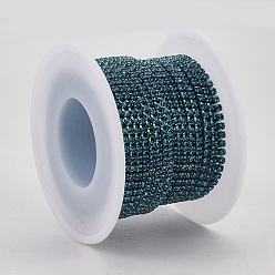 Blue Zircon Electrophoresis Iron Rhinestone Strass Chains, Rhinestone Cup Chains, with Spool, Blue Zircon, SS6.5, 2~2.1mm, about 10yards/roll