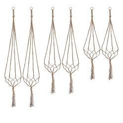 Верблюжий Вешалки для растений макраме из хлопка, подвесные кашпо в стиле бохо, настенная декоративная подставка для цветочных горшков, с потолочным крючком, верблюжие, 90~120 см, 6 шт / комплект