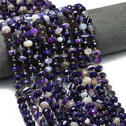 Индиго Натуральные полосатые агатовые бусы, окрашенная и подогревом, граненые, рондель, с бисером, индиговые, 8.5~10x5.5~6.5 мм, отверстие : 1 мм, около 43~45 шт / нитка, 15.35'' (39 см)