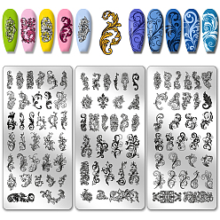 Цветок Шаблоны для нейл-арта своими руками из нержавеющей стали, шаблонный инструмент, прямоугольные, цветочный, 12x6 см, 3 шт / комплект
