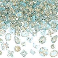 Turquoise 120g Transparent Acrylic Beads, Metal Enlaced, Mixed Shapes, Turquoise, 7.5~22.5x7.5~21x5.5~13mm, Hole: 1.2~5.5mm
