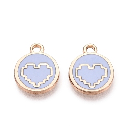 Cornflower Blue Alloy Enamel Pendants, Rack Plating, Flat Round & Heart Charms, Golden, Cornflower Blue, 13.5x11x1.5mm, Hole: 1.6mm