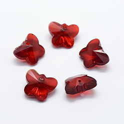 Красный Прозрачные стеклянные подвески, граненые, бабочки прелести, красные, 12x15x8 мм, отверстие : 1.5 мм