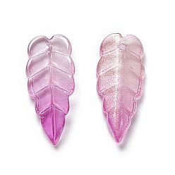 Орхидея Подвеска из гальванического стекла, с блеском золотой порошок, лист прелести, сиреневые, 23x10x3 мм, отверстие : 1.2 мм