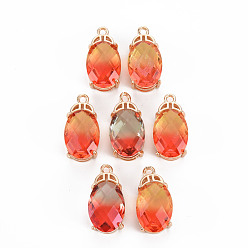 Желто-Зеленый Покрытие стойки латунь микропаве прозрачные подвески из кубического циркония, С граненым стеклом, долговечный, без кадмия и без свинца, овальные, желто-зеленый, 20x10x7.5 мм, отверстие : 1.5 мм