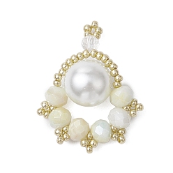 Бежевый Подвески из стеклянных бусин в виде отпечатков лап, с перламутровыми стеклянными бусинами и гальваническими стеклянными бусинами, граненые, бежевые, 33.5x26.5x12 мм, отверстие : 1.8 мм