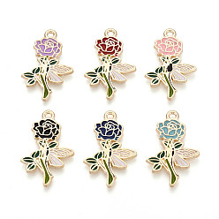 Light Gold Подвески из эмали и сплава, цветок, без свинца и без кадмия, золотой свет, 27.5x17.5x1 мм, отверстие : 1.8 мм