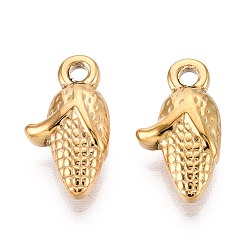 Настоящее золото 18K 304 304 подвески-кукурузы из нержавеющей стали, ионное покрытие (ip), реальный 18 k позолоченный, 15x8.5x4.5 мм, отверстие : 1.6 мм