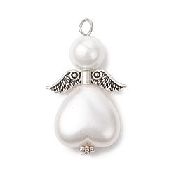 Белый 50шт. подвески из искусственного жемчуга и стеклянного жемчуга из АБС-пластика, ангельское очарование, с петлей из античного серебряного сплава и платинового железа, белые, 37x18x10 мм, отверстие : 3.5 мм