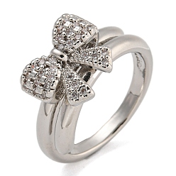 Платина Кольца-манжеты из латуни с микропаве из кубического циркония для женщин, без кадмия и без свинца, долговечный, бантом, платина, внутренний диаметр: 18 мм