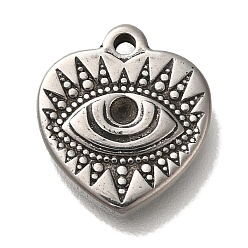 Античное Серебро 304 Настройки горный хрусталь из нержавеющей стали кулон, Сердце с глаз, античное серебро, 13.5x12x2.5 мм, отверстие : 1.2 мм