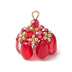 Красный Подвески из стекла и бисера, облако, с 304 фурнитурой из нержавеющей стали, красные, 20x19x19 мм, отверстие : 2.5x2 мм