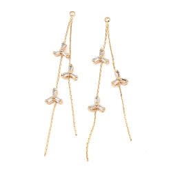 Настоящее золото 18K Латунные микро проложить кубического циркония большие кулоны, лист, реальный 18 k позолоченный, 77x8x4 мм, отверстие : 1.6 мм