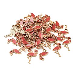 Light Gold Alloy Enamel Pendants, Flamingo Shape, Pale Violet Red, Light Gold, 26x14x2.5mm, Hole: 1mm