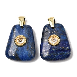 Ляпис-Лазурь Природный лазурит подвески, Трапециевидные подвески с латунной инкрустацией из прозрачных кубических цирконий., золотые, стойки покрытие, 21.5x17~17.5x8 мм, отверстие : 3.5x4.3 мм