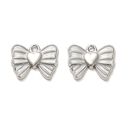 Platinum Alloy Enamel Pendants, Bowknot Charm, Platinum, 13.5x17x2mm, Hole: 1.6mm