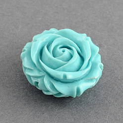 Turquoise Perles de corail synthétiques, rose double face, teint, turquoise, 24x13mm, Trou: 1.5mm