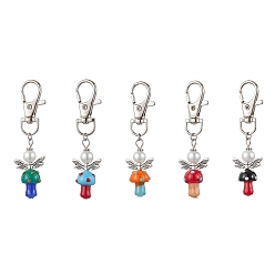 (52) Непрозрачная лаванда Ангел-гриб, стеклянные жемчужины и подвесные украшения из лампворка, сплав поворотные застежки-лобстеры подвески для украшения сумки рюкзака, разноцветные, 72~73 мм