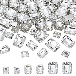 Кристалл 75Шитье со стразами, многожильных ссылки, стекло горный хрусталь, с латунными зубцами в платиновых тонах, прямоугольные, кристалл, 10~18x8~13x5~7 мм, отверстие : 0.8~1 мм, 25 шт / стиль