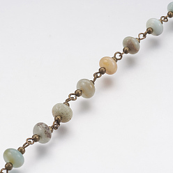 Flower Amazonite Натуральный цветок амазонит цепочка из бисера ручной работы, несварные, с железным штифтом и железными шариками, античная бронза, 39.37 дюйм (1 м) / прядь