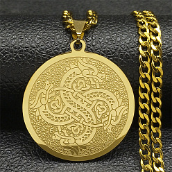 Золотой 201 из нержавеющей стали Снаряженная цепи ожерелья, Плоские круглые ожерелья с подвесками в виде дракона, золотые, 23.23 дюйм (59 см)