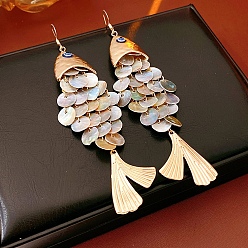 Золотой Сплав мотаться серьги, рыба, с оболочкой, золотые, 120x31~33 мм