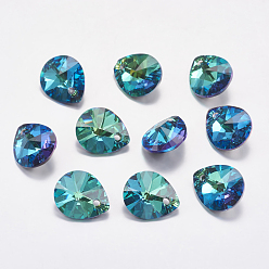 Bermuda Blue Faceted K9 Glass Rhinestone Charms, Imitation Austrian Crystal, Drop, Bermuda Blue, 10x8x4.5mm, Hole: 1.2mm