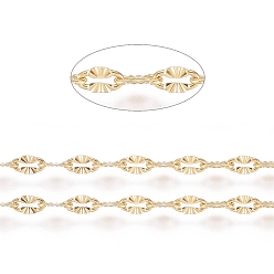 Золотой Ионное покрытие (ip) 304 текстурированные цепи из нержавеющей стали, кабельные цепи, пайки, Плоско-овальные, золотые, 4~4.5x2~2.5x0.5 мм, около 32.8 футов (10 м) / рулон