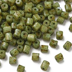 Yellow Green Opaque Colours Glass Seed Beads, Column, Fire-Polished, Yellow Green, 5~5.5x4.5~5.5x4.5~5.5mm, Hole: 1.2mm, about 219pcs/bag