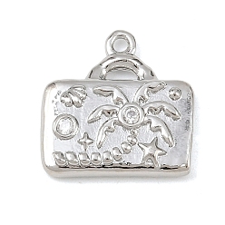 Платина Латунные микропаве прозрачные подвески с фианитом, сумка с рисунком кокосовой пальмы, без кадмия, без никеля и без свинца, платина, 15.5x15.5x3.5 мм, отверстие : 1.4 мм