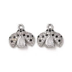 Платина Латунные микро проложить кубического циркония подвески, божья коровка прелести, платина, 12x12.5x3.5 мм, отверстие : 1.4 мм