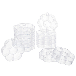 Clear 12Pcs Flower Plastic Bead Storage Containers, 7 Compartments, Clear, 8.2x7.95x1.6cm, Hole: 6mm, 12pcs