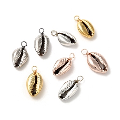 Mixed Color Electroplated Shell Beads Pendants, with Eco-Friendly Copper Wire, Mixed Color, 23~26x11~13x6~7.5mm, Hole: 3.5mm