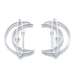 Нержавеющая Сталь Цвет Не тускнеет 201 филигранные соединительные элементы из нержавеющей стали, луна, цвет нержавеющей стали, 35x24x1 мм