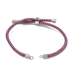 Средний Фиолетовый Изготовление браслета-слайдера из нейлонового шнура, с латунной фурнитурой , долговечный, Реальная платина, средне фиолетовый, 8-5/8 дюйм (22 см), 2~3.5 мм, отверстие : 1.5 мм